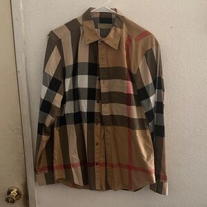 Burberry Men's Tan and Black Check Shirt